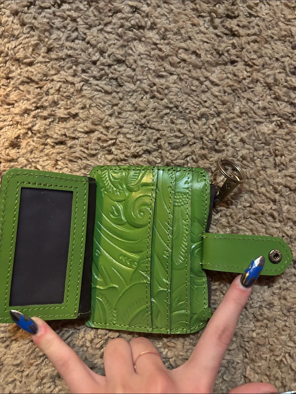 Patricia Nash Green Embossed Leather Key & Card Holder